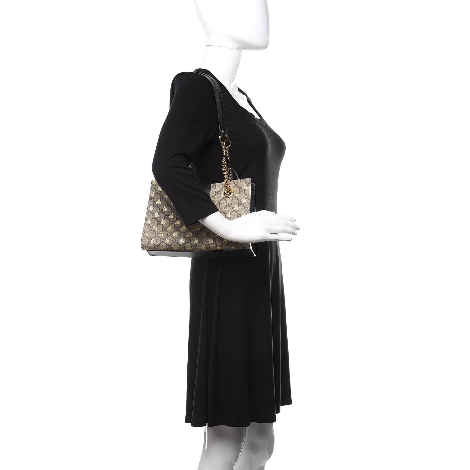Gucci GG Supreme Monogram Bees Small Padlock Tote Beige Oro Black 2 of 9