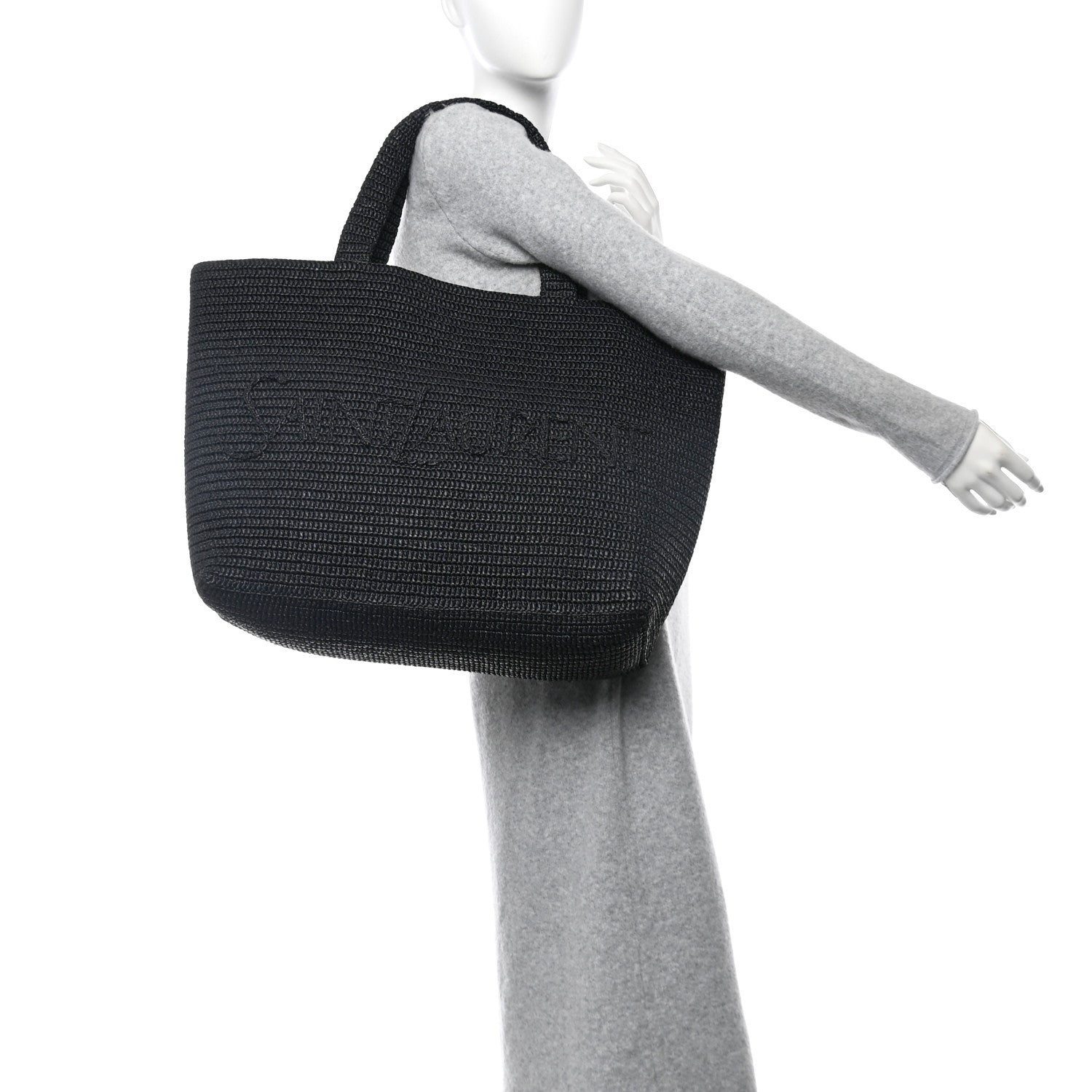 Saint Laurent Raffia Logo Tote Black 2 of 10
