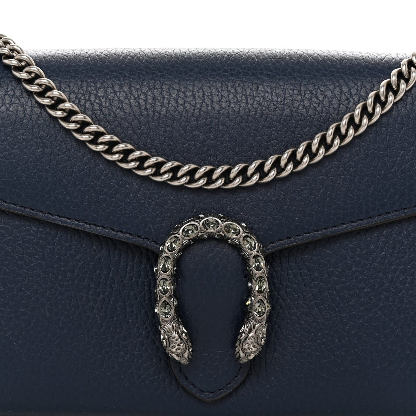 Dollar Calfskin Crystal Mini Dionysus Chain Wallet Blue Agata Black Diamond