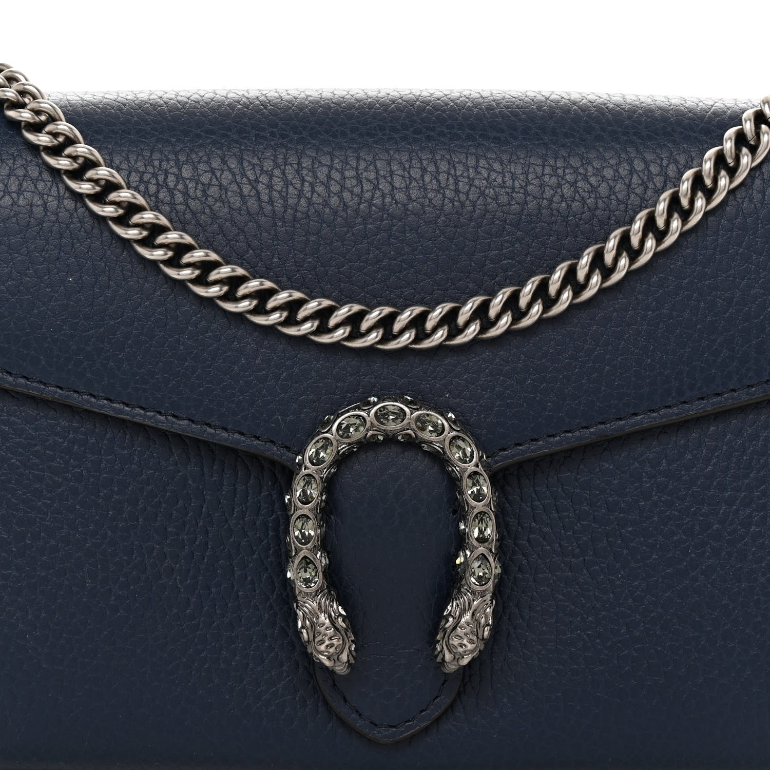 Gucci Dollar Calfskin Crystal Mini Dionysus Chain Wallet Blue Agata Black Diamond 7 of 10