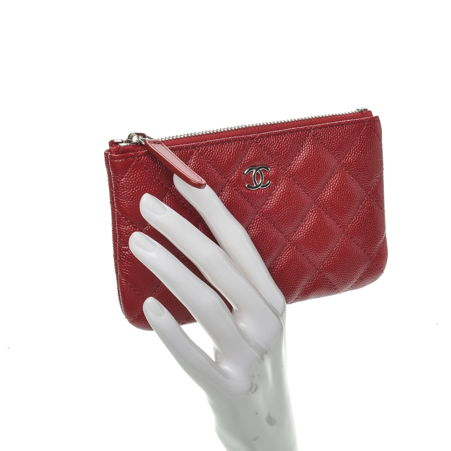 Caviar Quilted Small Cosmetic Case Dark Red