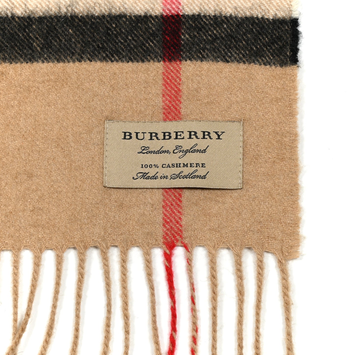 Cashmere Giant Check Fringe Scarf Camel