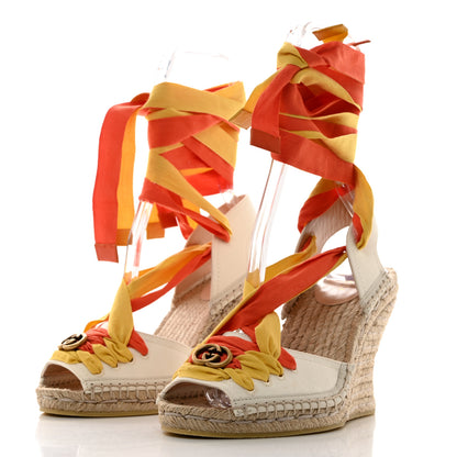 Gucci Canvas Ankle Wrap Interlocking G Platform 35/120mm Espadrille Wedges 36 Orange Yellow 3 of 9