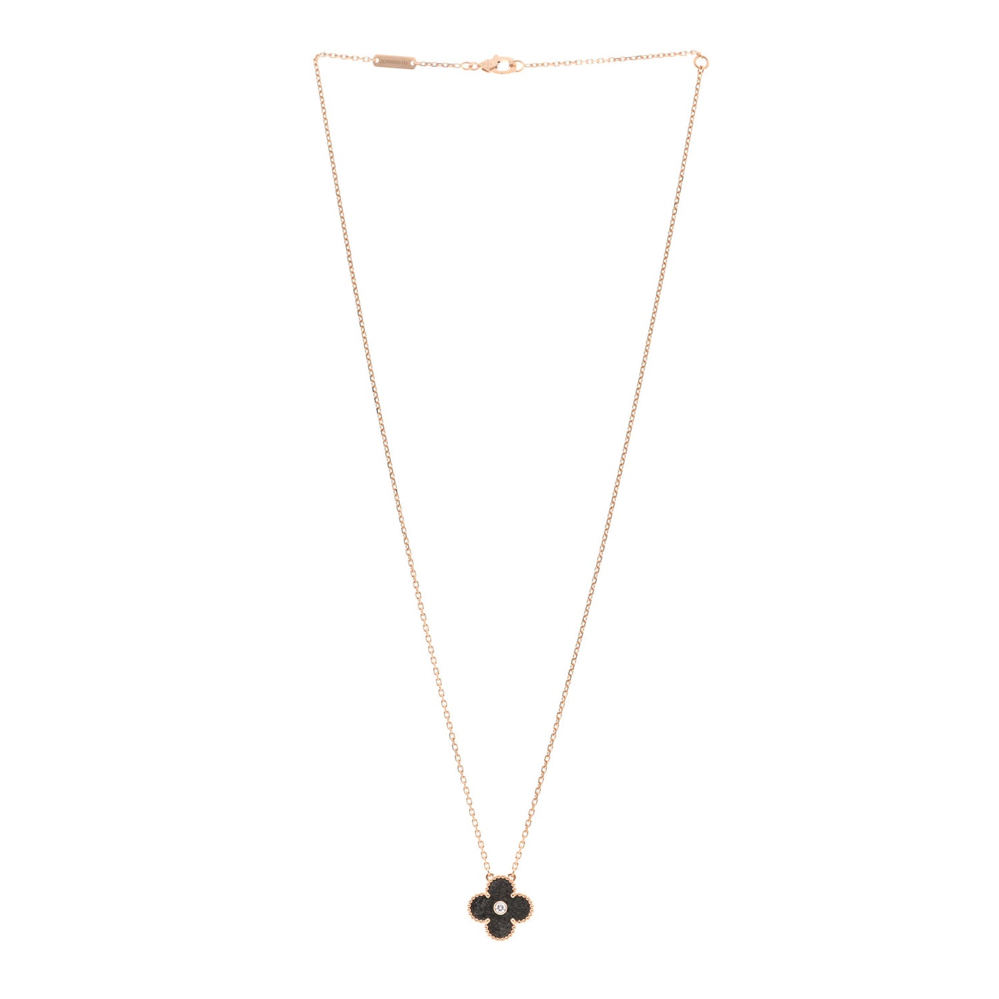 18K Rose Gold Diamond Silver Obsidian Vintage Alhambra Pendant Necklace