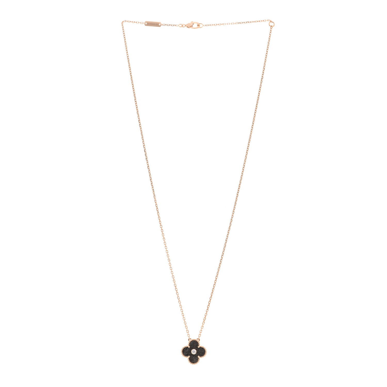 Van Cleef & Arpels 18K Rose Gold Diamond Silver Obsidian Vintage Alhambra Pendant Necklace 3 of 5