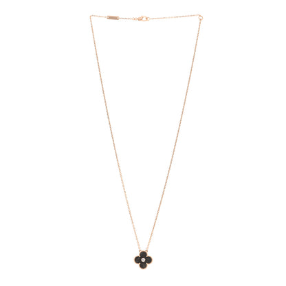 Van Cleef & Arpels 18K Rose Gold Diamond Silver Obsidian Vintage Alhambra Pendant Necklace 3 of 5