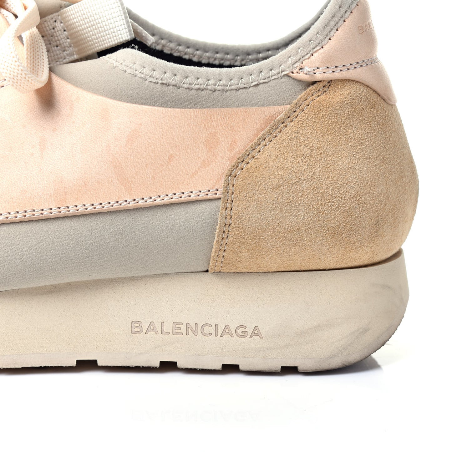 Mesh Calfskin Neoprene Suede Womens Race Runner Sneakers 40 White Black Craie Beige
