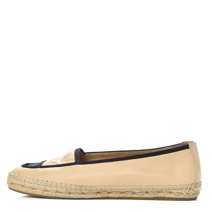 Chanel Lambskin Grosgrain CC Espadrilles 38 Beige Black 1 of 8