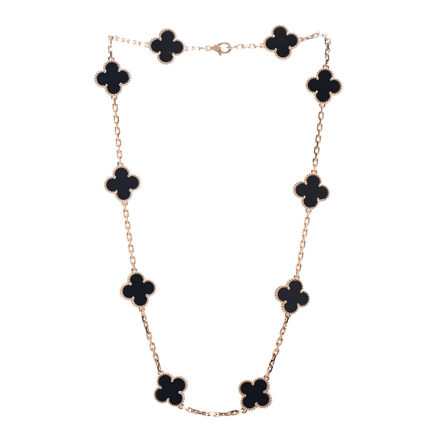 Van Cleef & Arpels 18K Yellow Gold Black Onyx 10 Motifs Vintage Alhambra Necklace 1 of 4