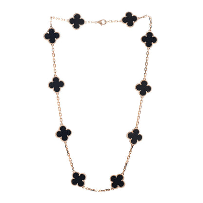 Van Cleef & Arpels 18K Yellow Gold Black Onyx 10 Motifs Vintage Alhambra Necklace 1 of 4