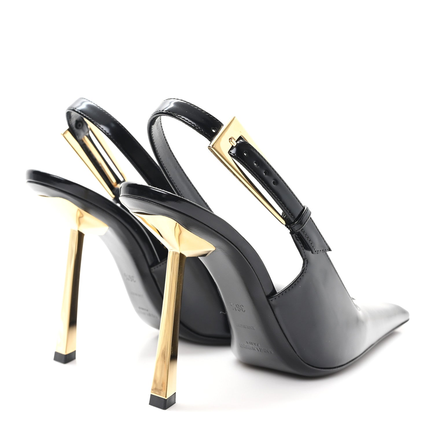 Saint Laurent Glazed Calfskin Lee 110 Slingback Pumps 36.5 Black 5 of 10