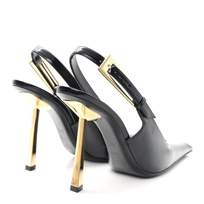 Saint Laurent Glazed Calfskin Lee 110 Slingback Pumps 36.5 Black 5 of 10