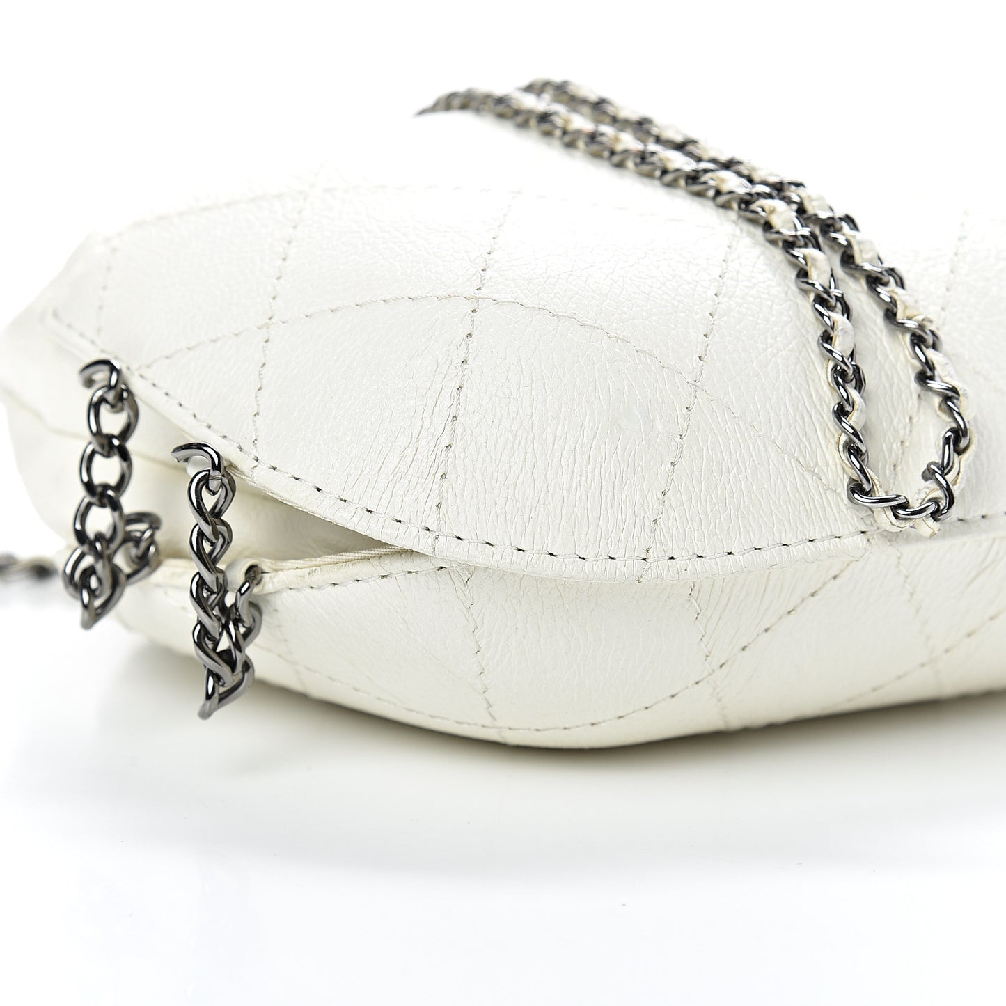 Aged Calfskin Quilted Small Gabrielle Bucket White