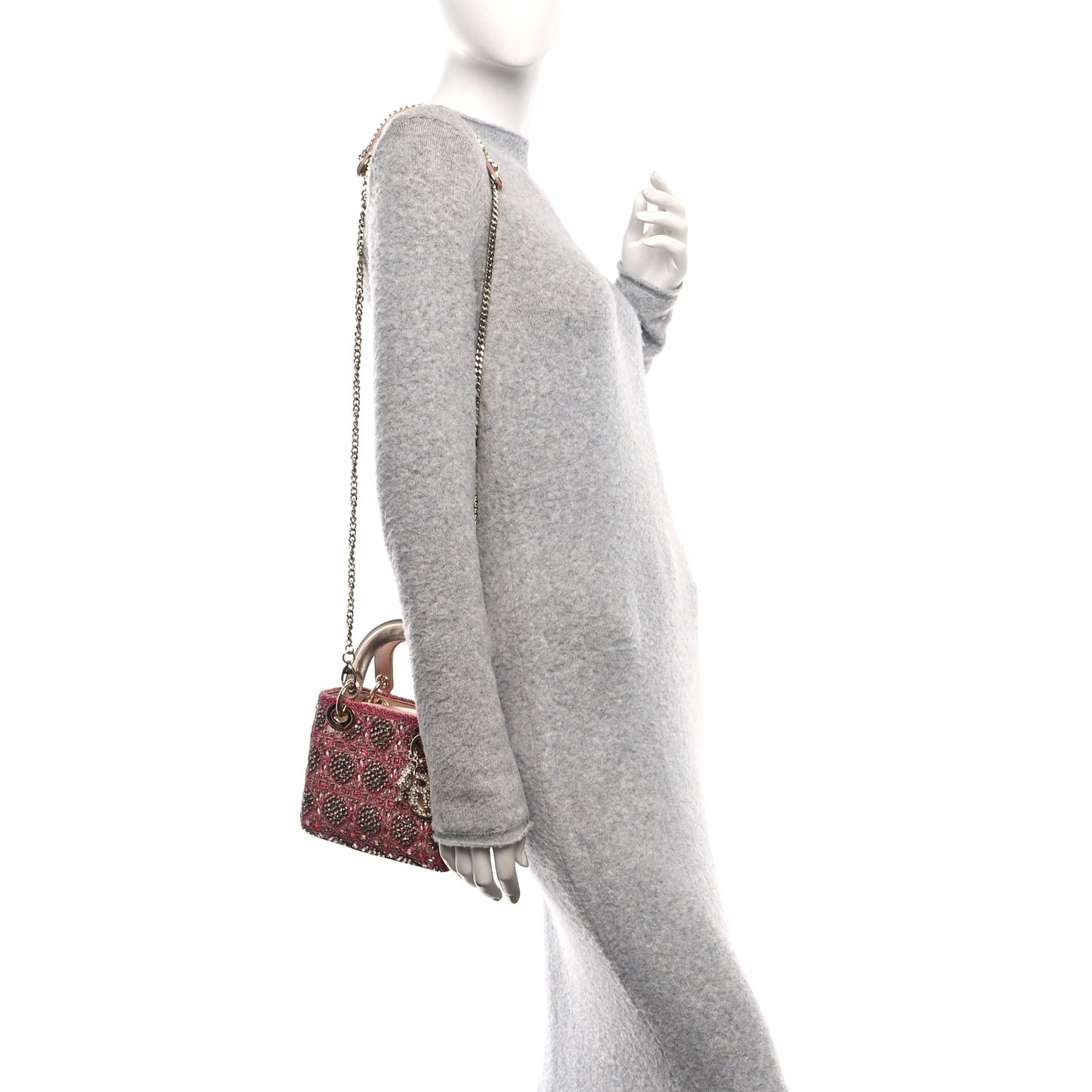 Metallic Calfskin Satin Celestial Bead Embroidery Cannage Mini Lady Dior Rose Des Vents