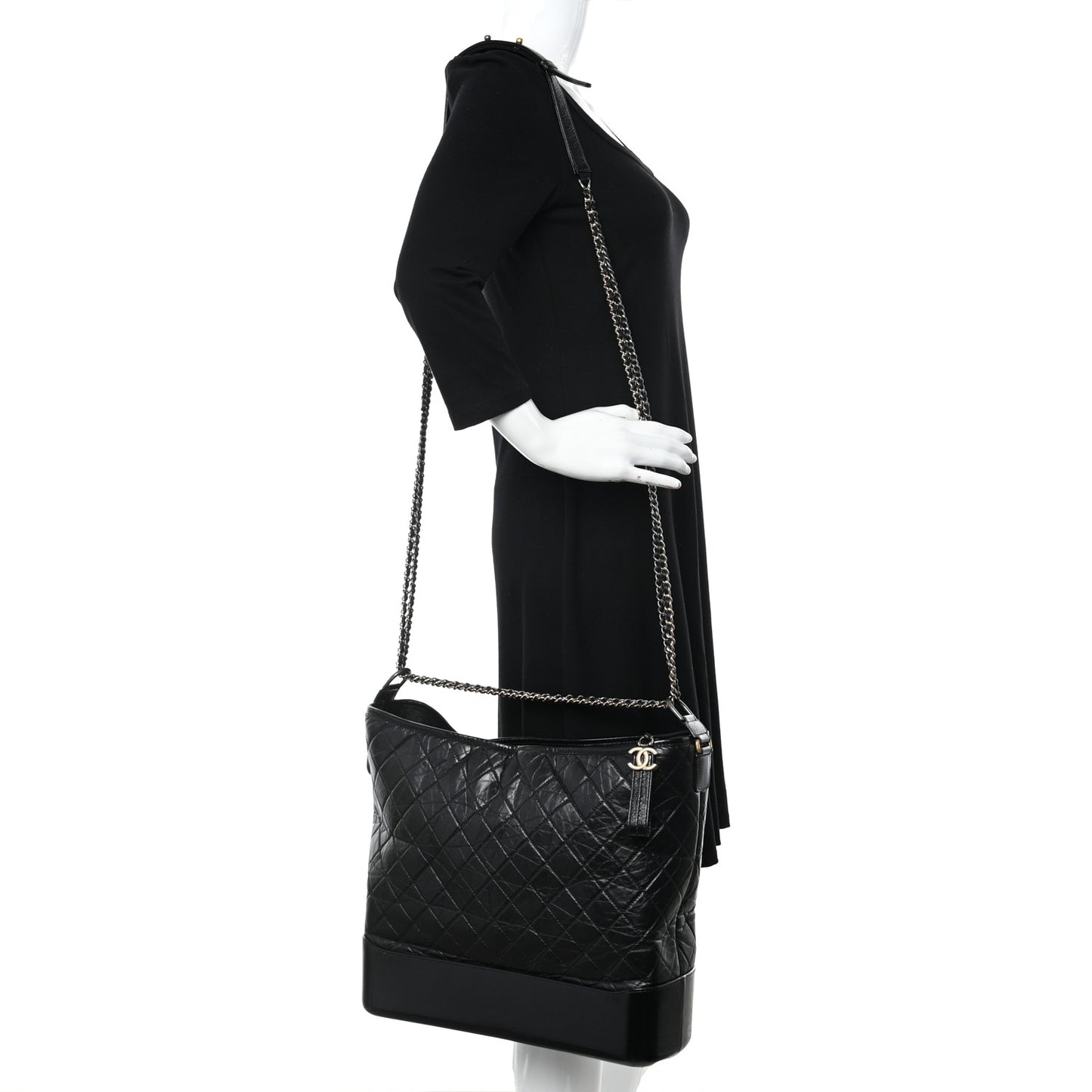 Aged Calfskin Quilted Maxi Gabrielle Hobo Black