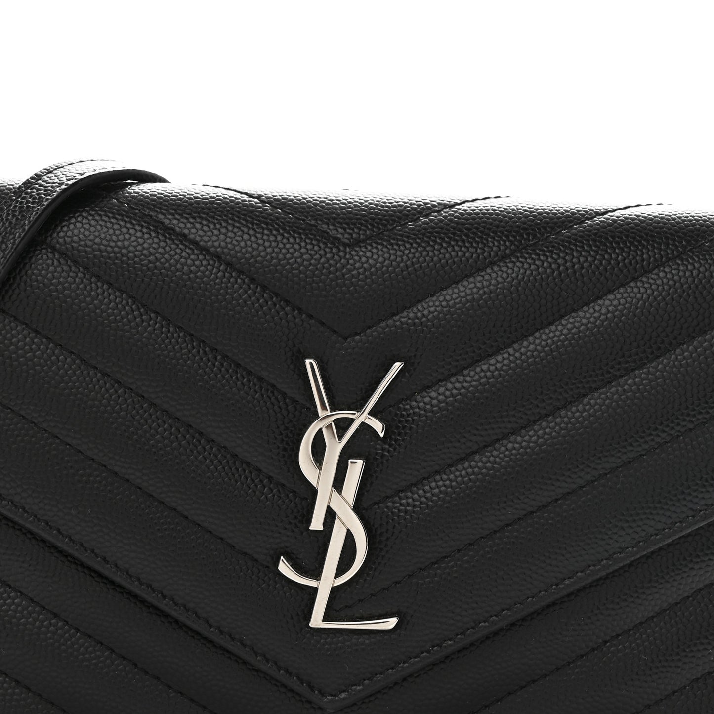 Grain De Poudre Matelasse Chevron Monogram Envelope Chain Wallet Black