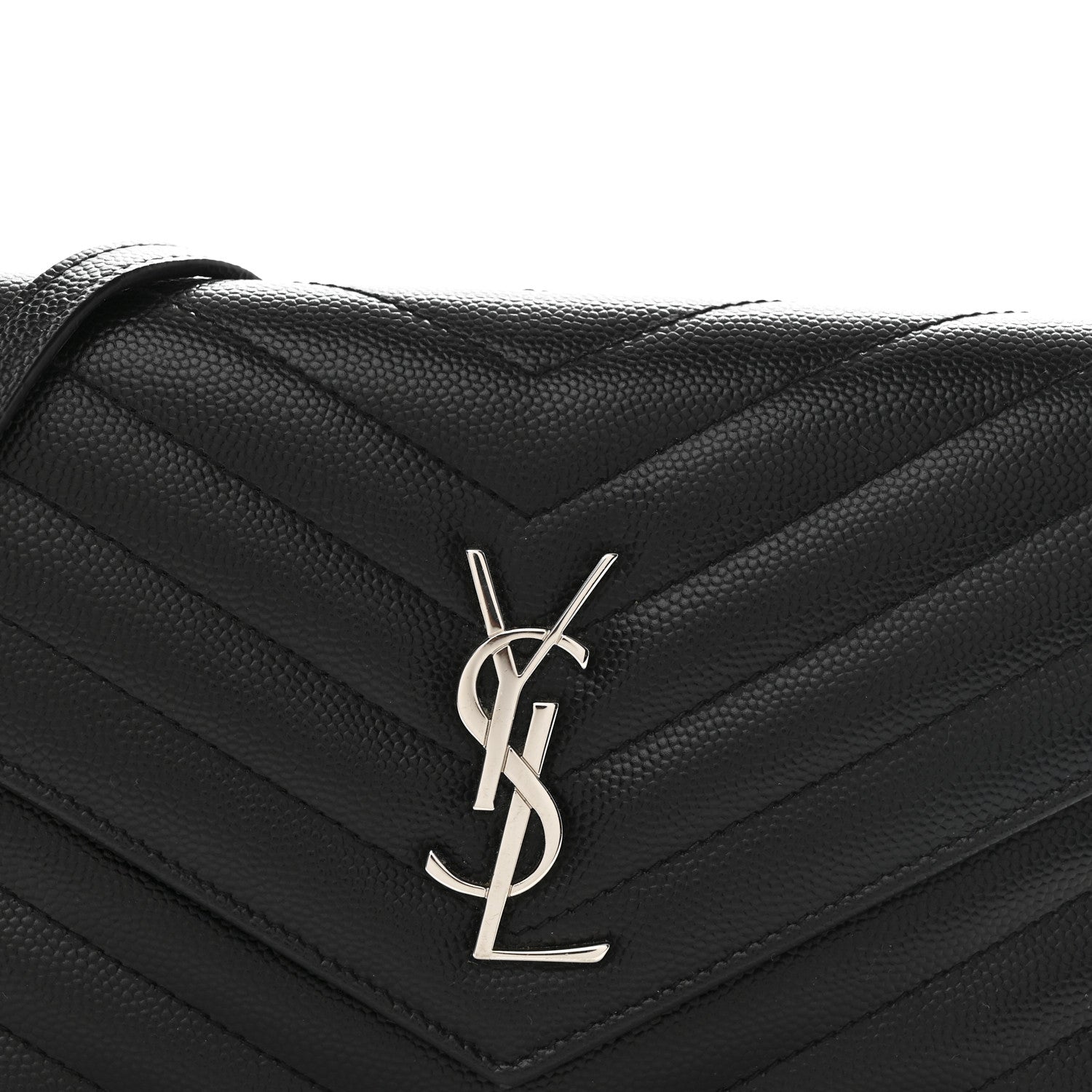 Saint Laurent Grain De Poudre Matelasse Chevron Monogram Envelope Chain Wallet Black 8 of 10