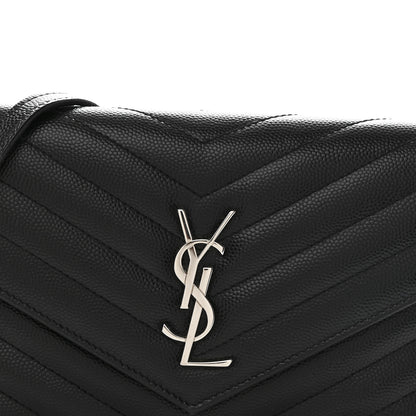 Saint Laurent Grain De Poudre Matelasse Chevron Monogram Envelope Chain Wallet Black 8 of 10