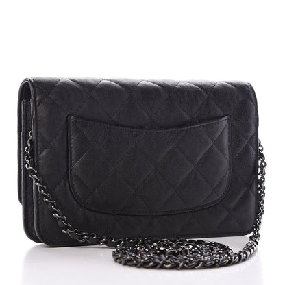 Chanel Crumpled Calfskin Quilted Wallet On Chain WOC So Black 3 of 11