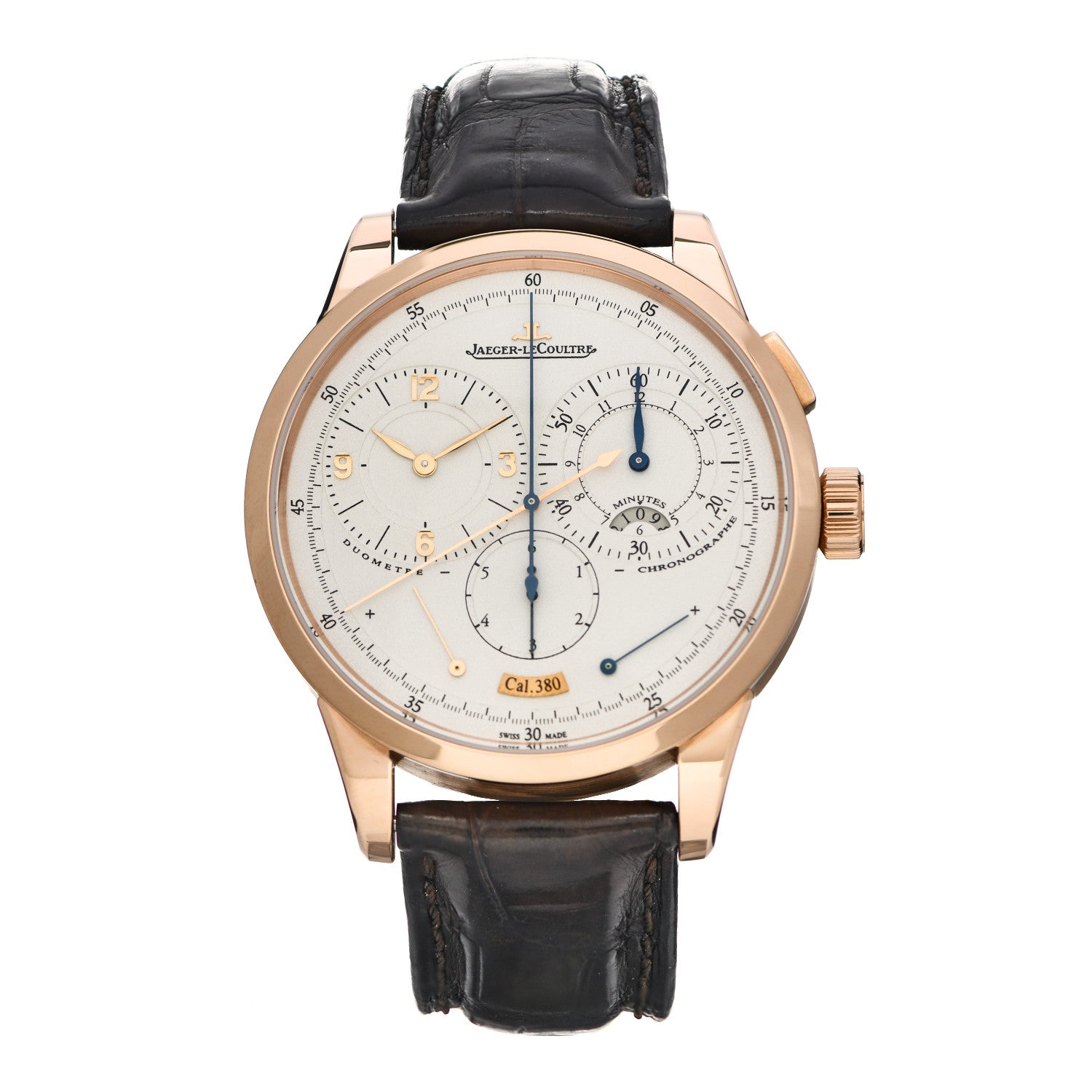 Jaeger-LeCoultre 18K Rose Gold Alligator 42mm Duometre Chronograph Manual Winding Watch Q6012420 1 of 7