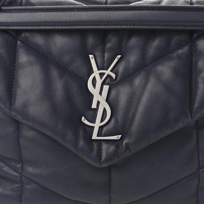 Saint Laurent Lambskin Quilted Medium Loulou Puffer Monogram Chain Satchel Navy 9 of 12