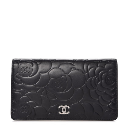 Chanel Lambskin Camellia Embossed Yen Wallet Black 1 of 8