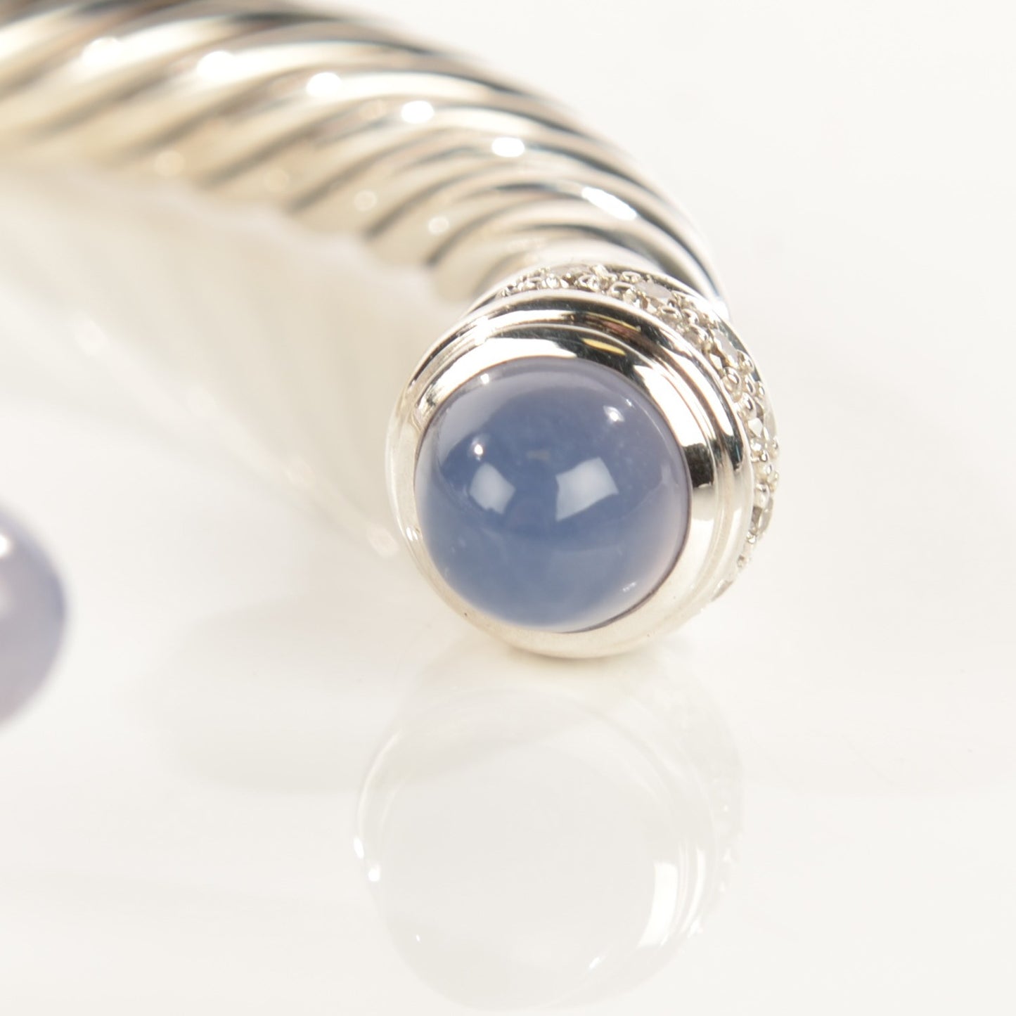 Sterling Silver Diamond Chalcedony 7mm Cable Classics Bracelet