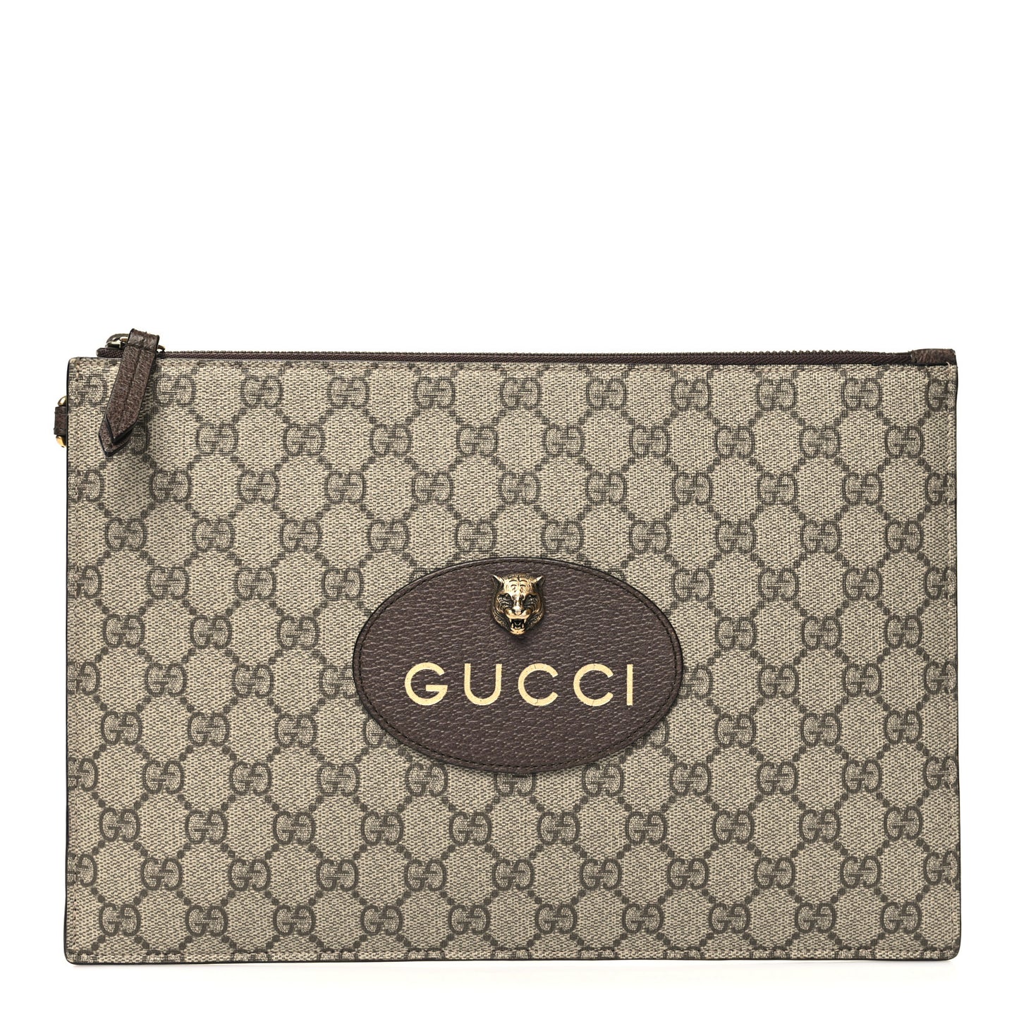 GG Supreme Monogram Neo Vintage Zip Wristlet Pouch Beige New Acero Crop