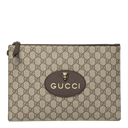 Gucci GG Supreme Monogram Neo Vintage Zip Wristlet Pouch Beige New Acero Crop 1 of 11