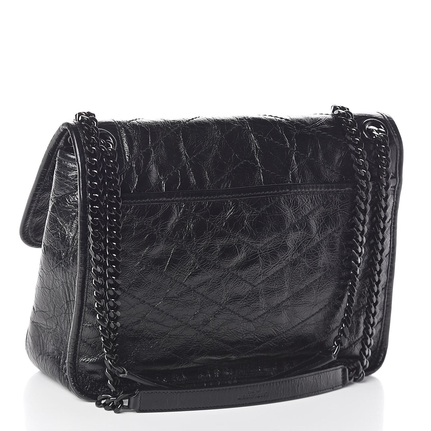 Crinkled Calfskin Matelasse Monogram Medium Niki Chain Satchel Black