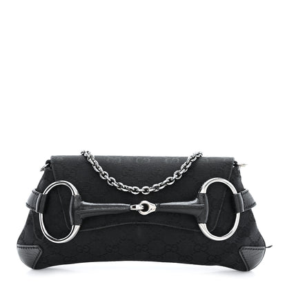 Gucci Monogram Horsebit Chain Clutch Black 1 of 12