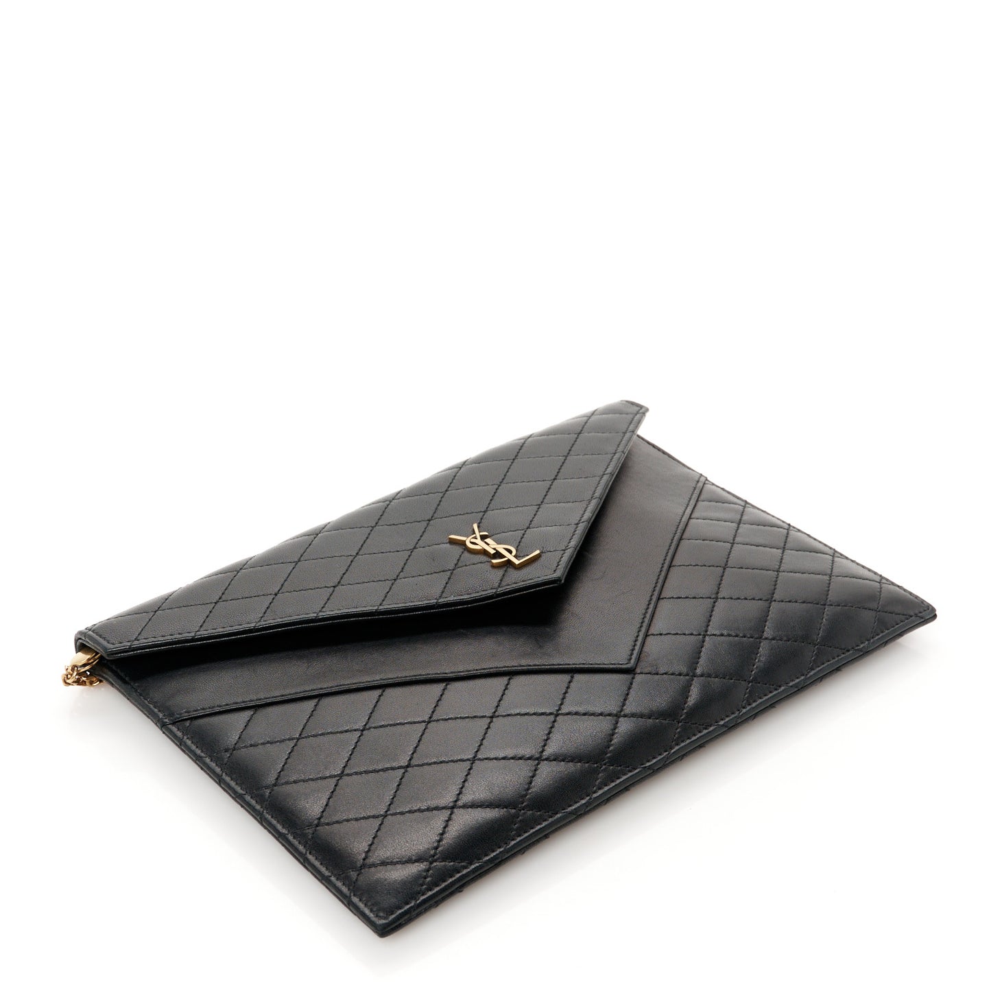 Lambskin Quilted Double Flap Chain Pouch Black