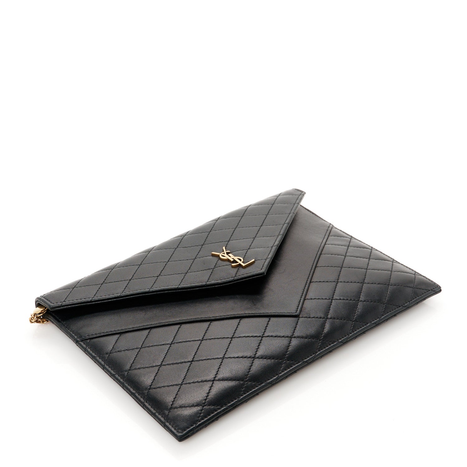 Saint Laurent Lambskin Quilted Double Flap Chain Pouch Black 4 of 7