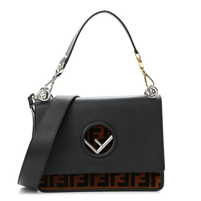 Fendi Vitello Century Velvet F is Fendi FF Kan I Shoulder Bag Black Tobacco 1 of 12