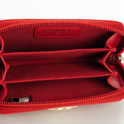 Chanel Lambskin Quilted Boy Zip Around Coin Purse Wallet Red 5 of 7