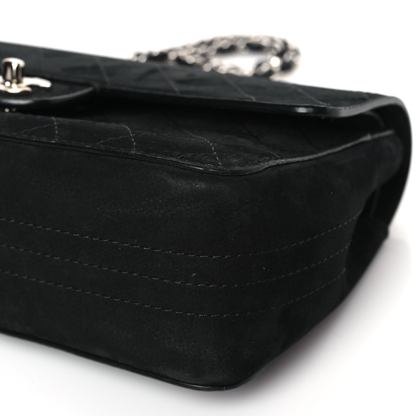 Suede Quilted Medium Double Flap Black