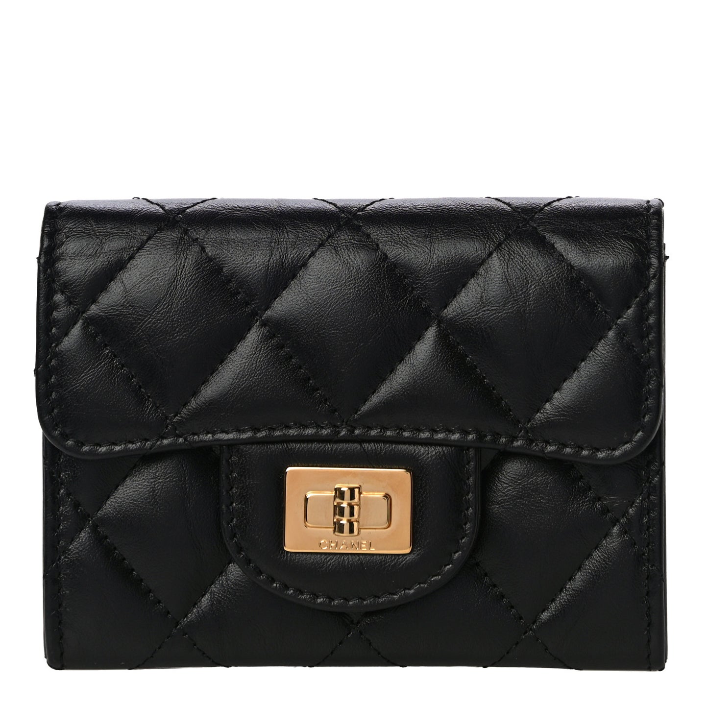 Aged Calfskin Quilted Reissue Flap Card Holder Wallet Black