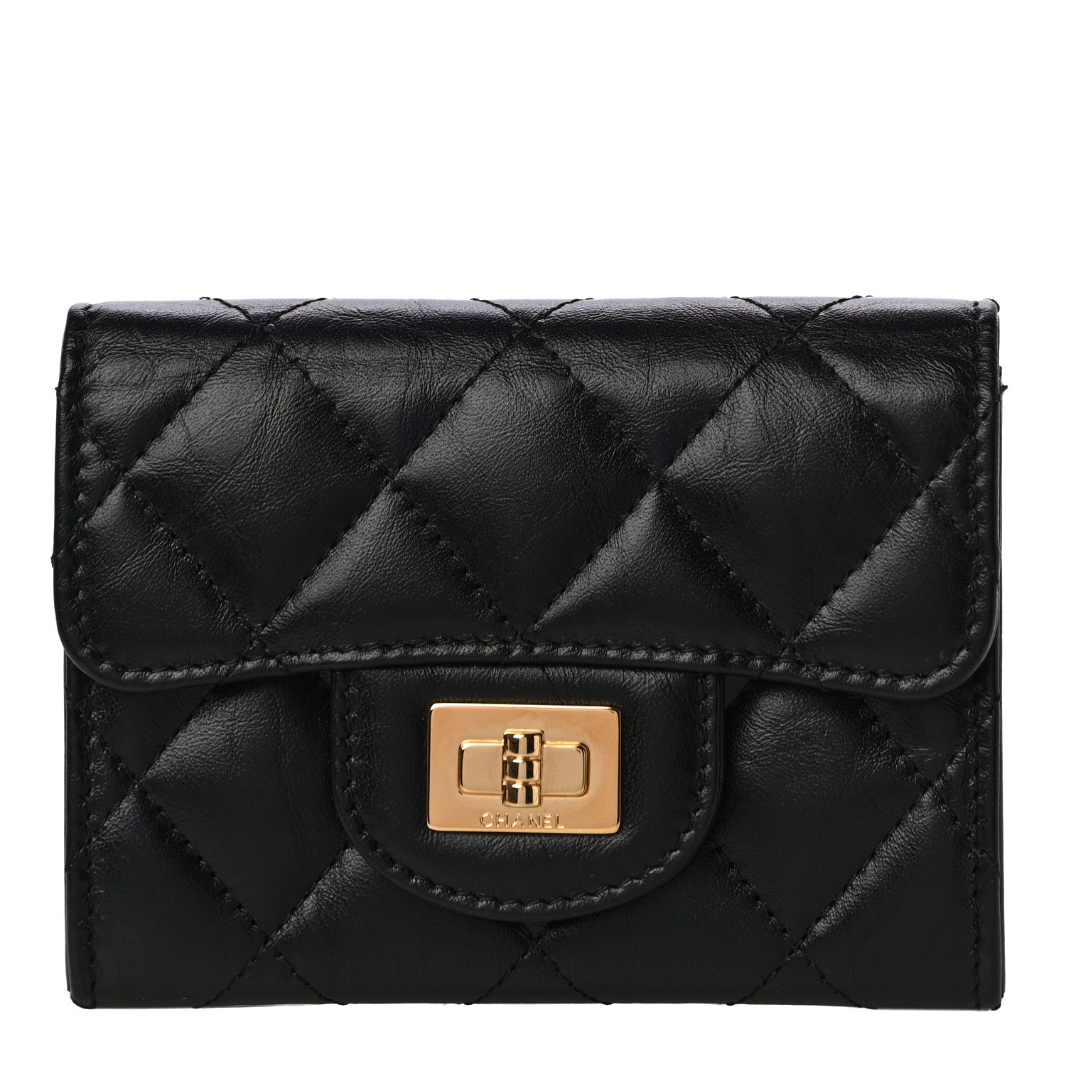 Chanel Aged Calfskin Quilted Reissue Flap Card Holder Wallet Black 1 of 12