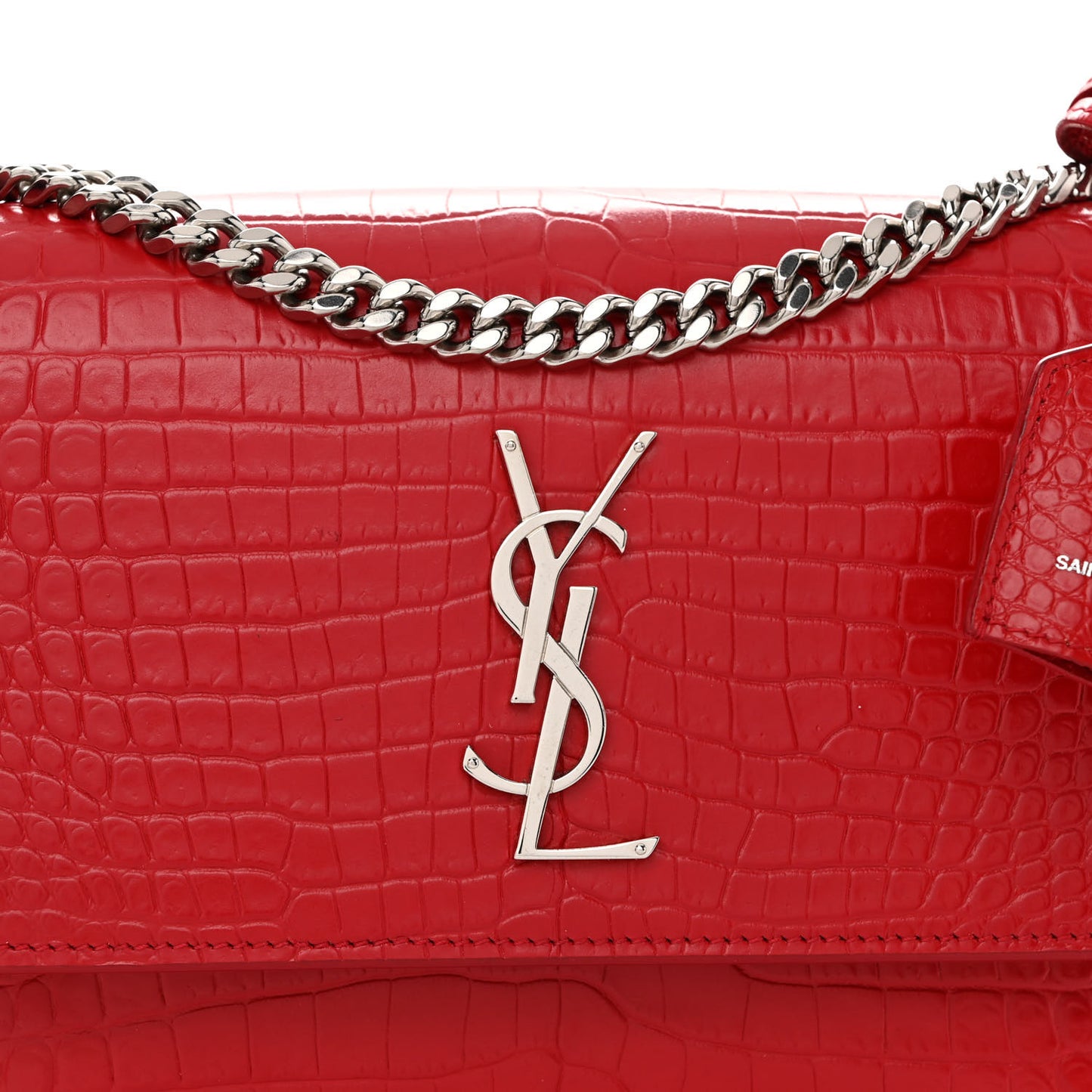 Calfskin Crocodile Embossed Medium Monogram Sunset Rouge Eros