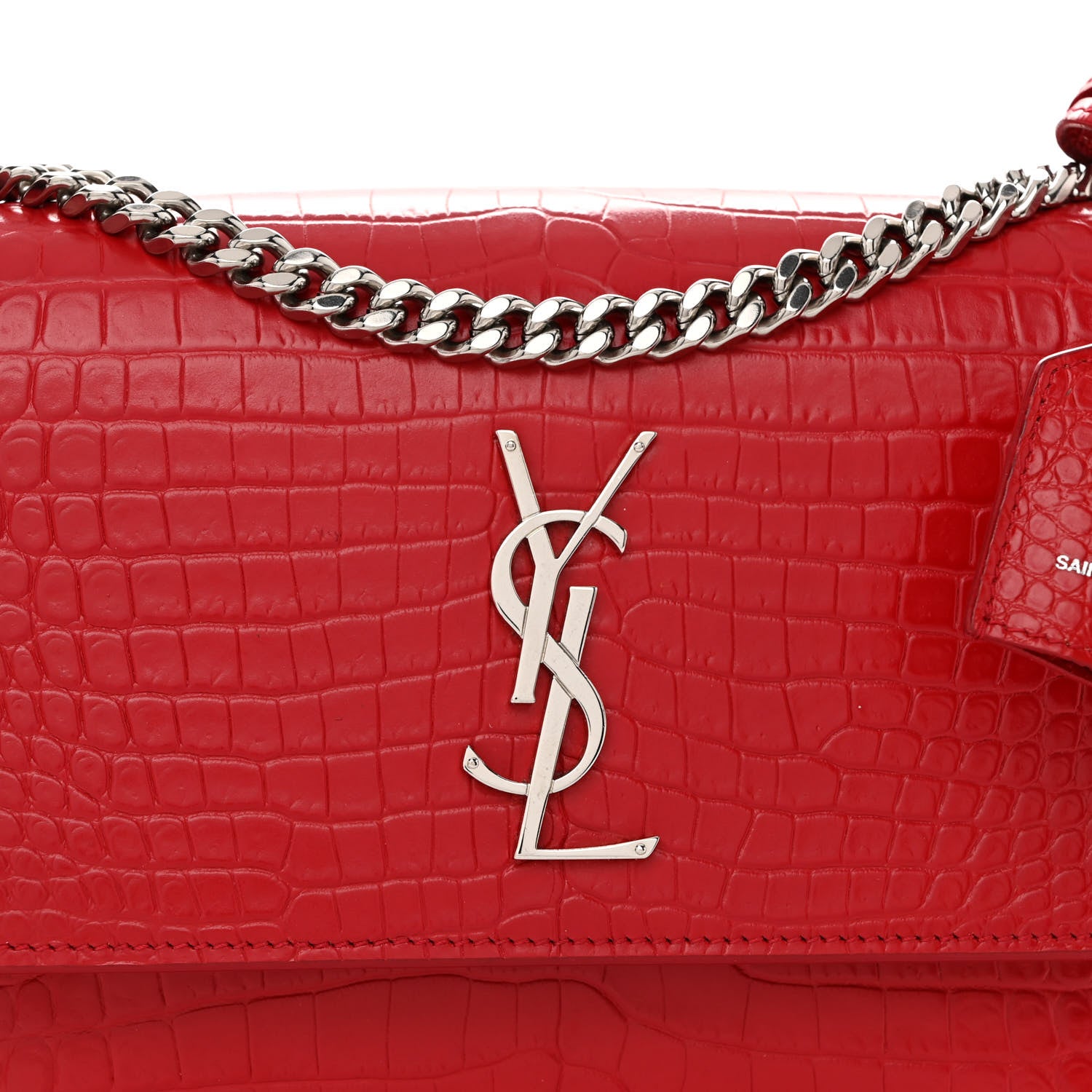 Saint Laurent Calfskin Crocodile Embossed Medium Monogram Sunset Rouge Eros 7 of 10
