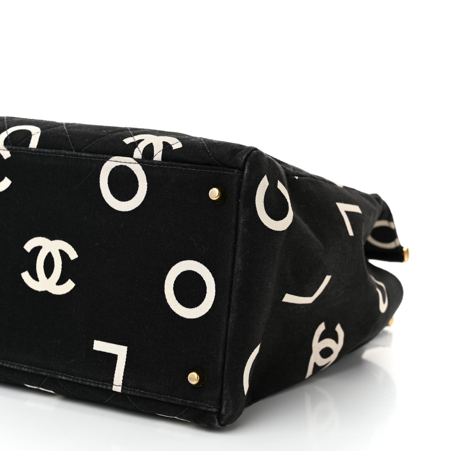 Chanel Canvas Printed Quilted Logo Tote Black White 11 of 11