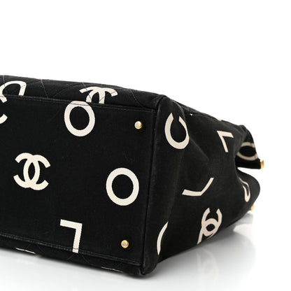 Chanel Canvas Printed Quilted Logo Tote Black White 11 of 11