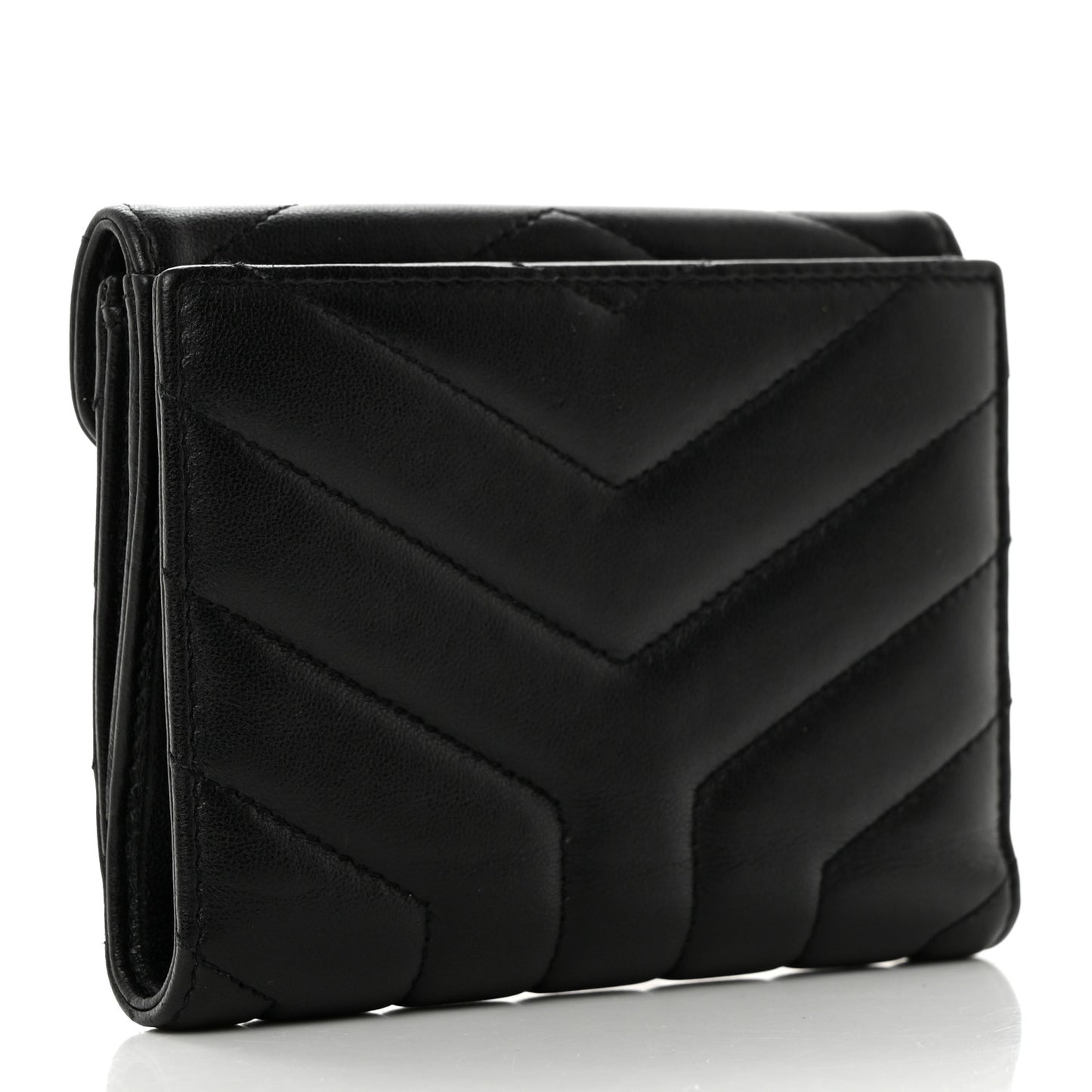 Lambskin Y Quilted Monogram Compact Loulou Wallet Black
