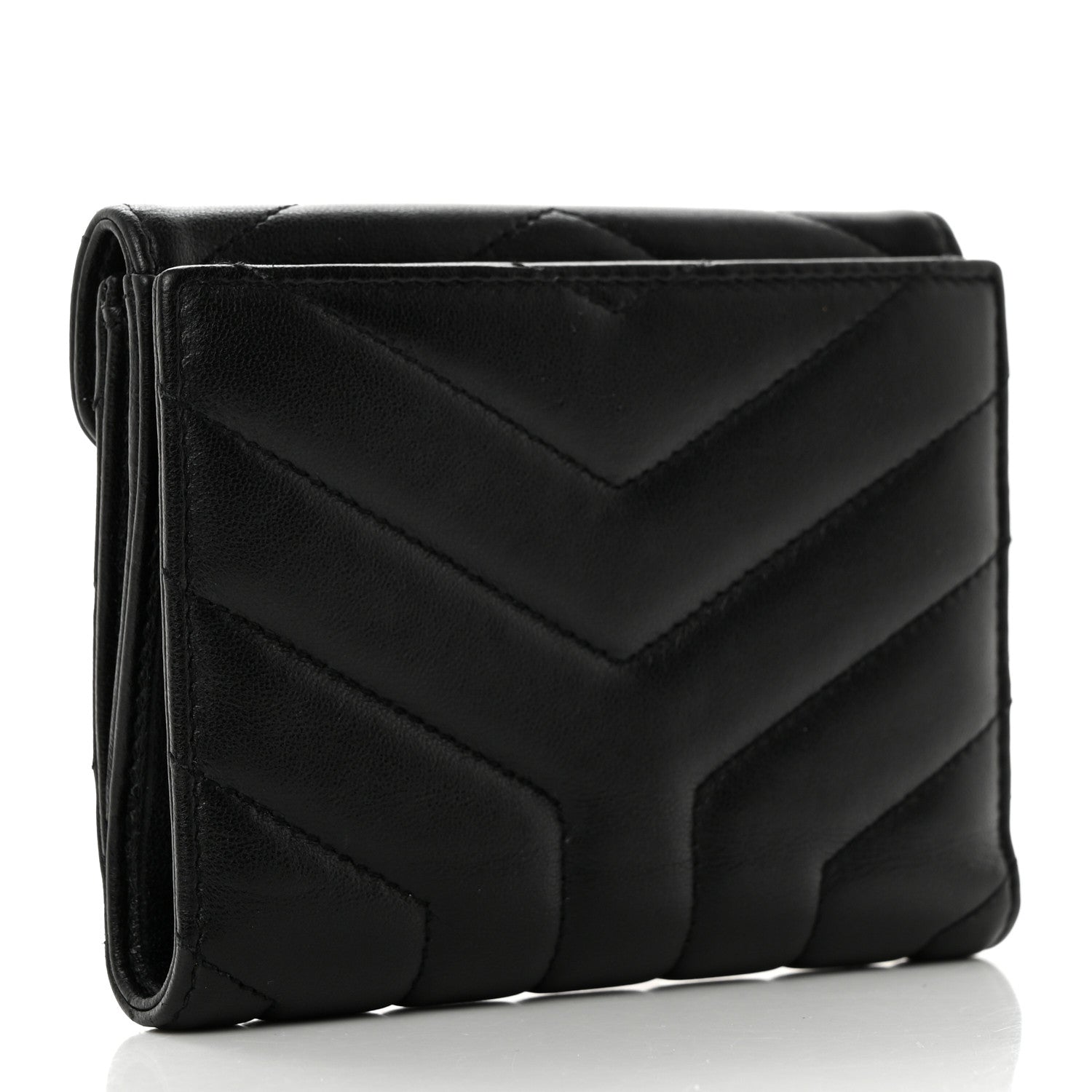 Saint Laurent Lambskin Y Quilted Monogram Compact Loulou Wallet Black 3 of 9