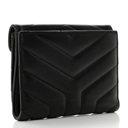 Saint Laurent Lambskin Y Quilted Monogram Compact Loulou Wallet Black 3 of 9