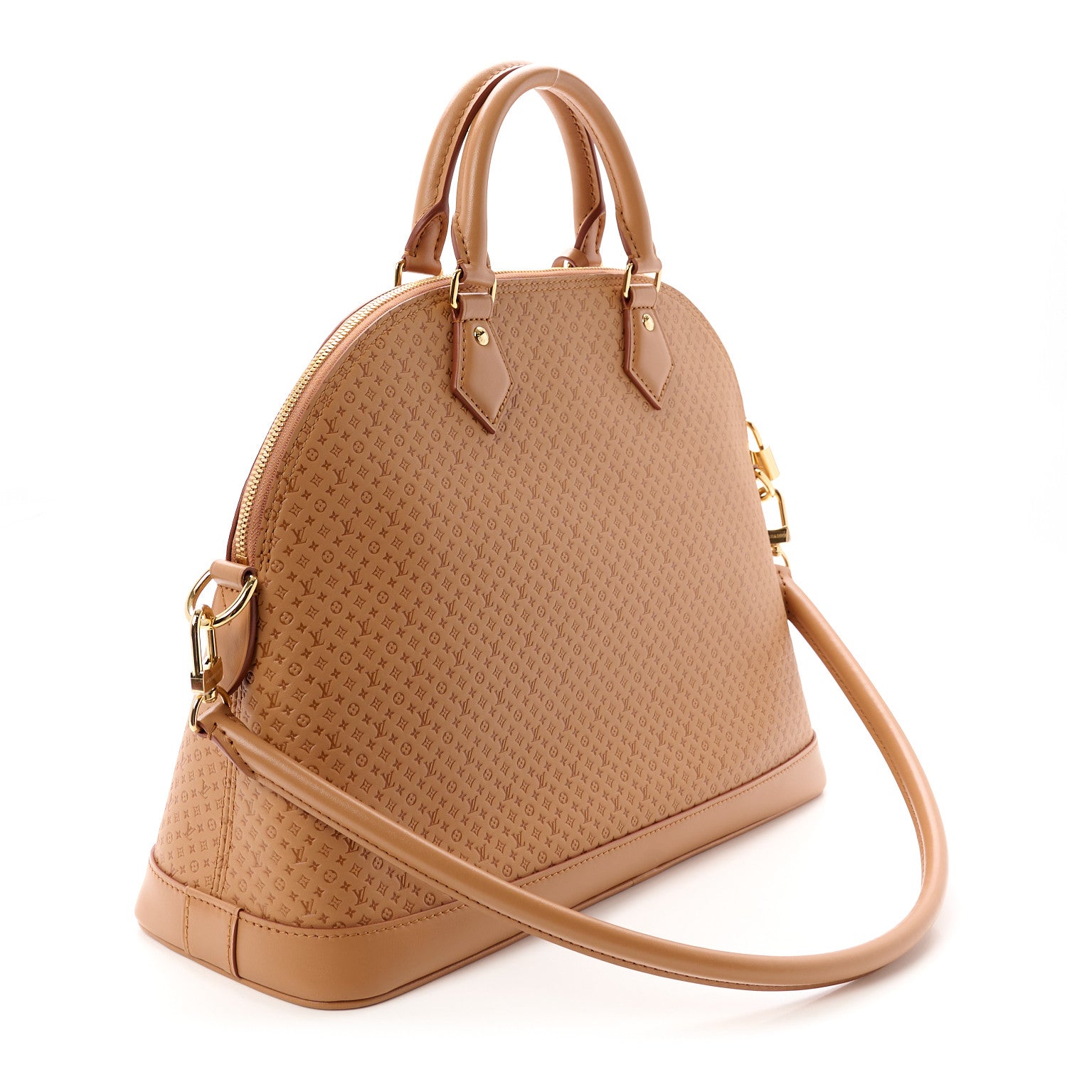 Louis Vuitton Calfskin Minigram Alma MM Soft Hazelnut 3 of 9
