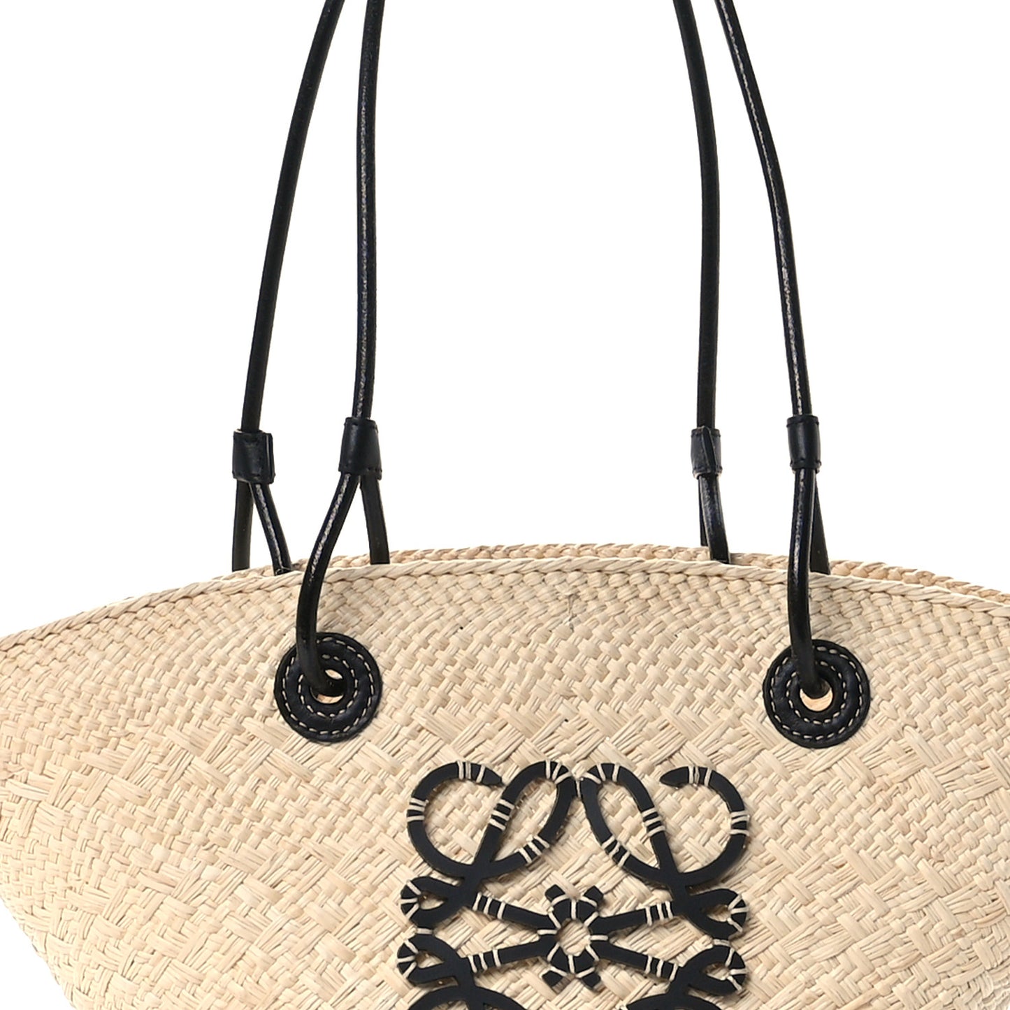 Calfskin Raffia Paulas Ibiza Small Anagram Basket Tote Bag Natural Black