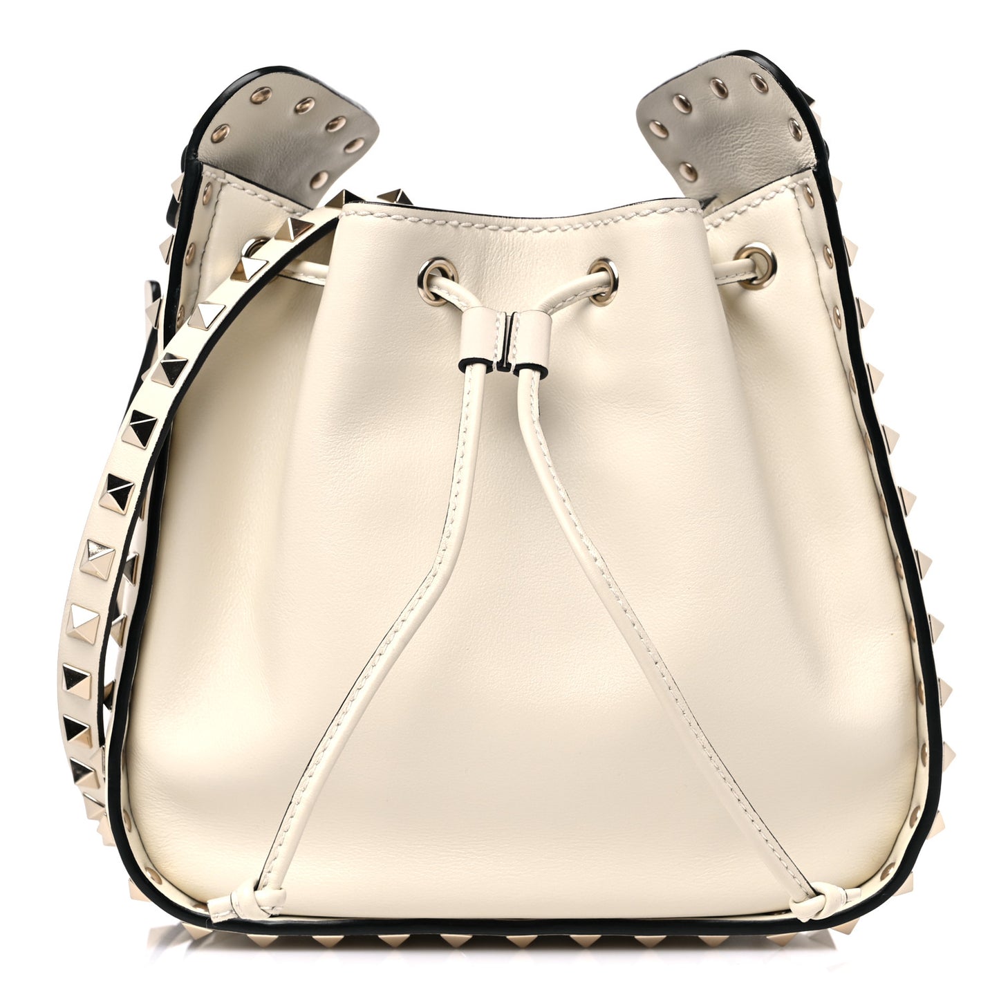 Calfskin Rockstud Bucket Bag Ivory