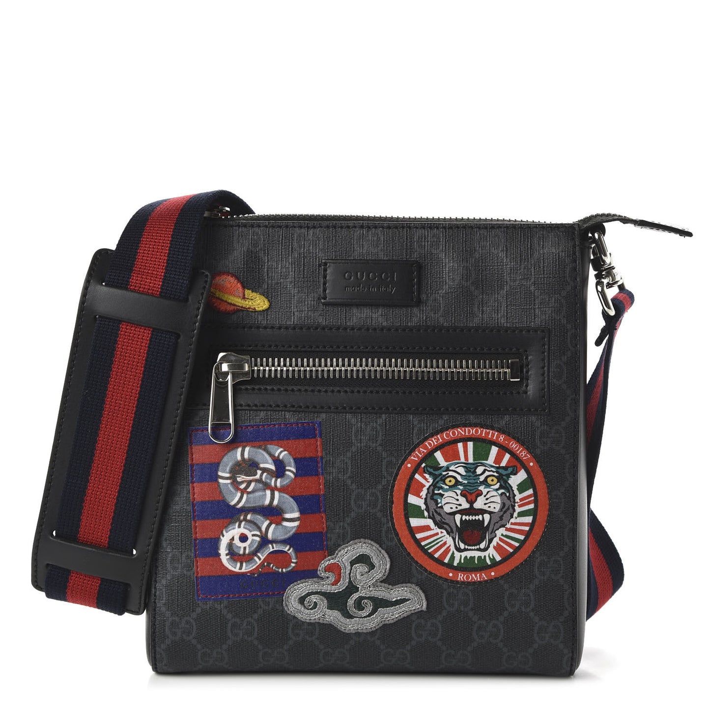 GG Supreme Monogram Night Courrier Flat Messenger Bag Black Multicolor
