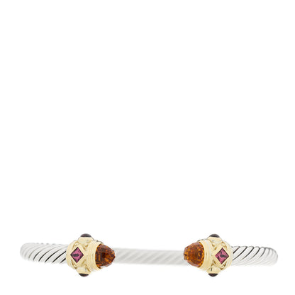 David Yurman Sterling Silver 14K Yellow Gold 5mm Citrine Pink Tourmaline Rhodolite Cable Renaissance Bracelet 1 of 3